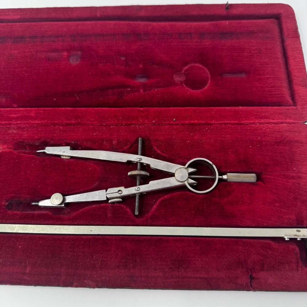 Vintage Tower 5104 Drafting Tool Set Compass Beam Engineering Kit Red Velvet Cs - Picture 8 of 11